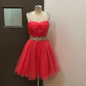Hot Coral Strap Wedding Guest Dress XS